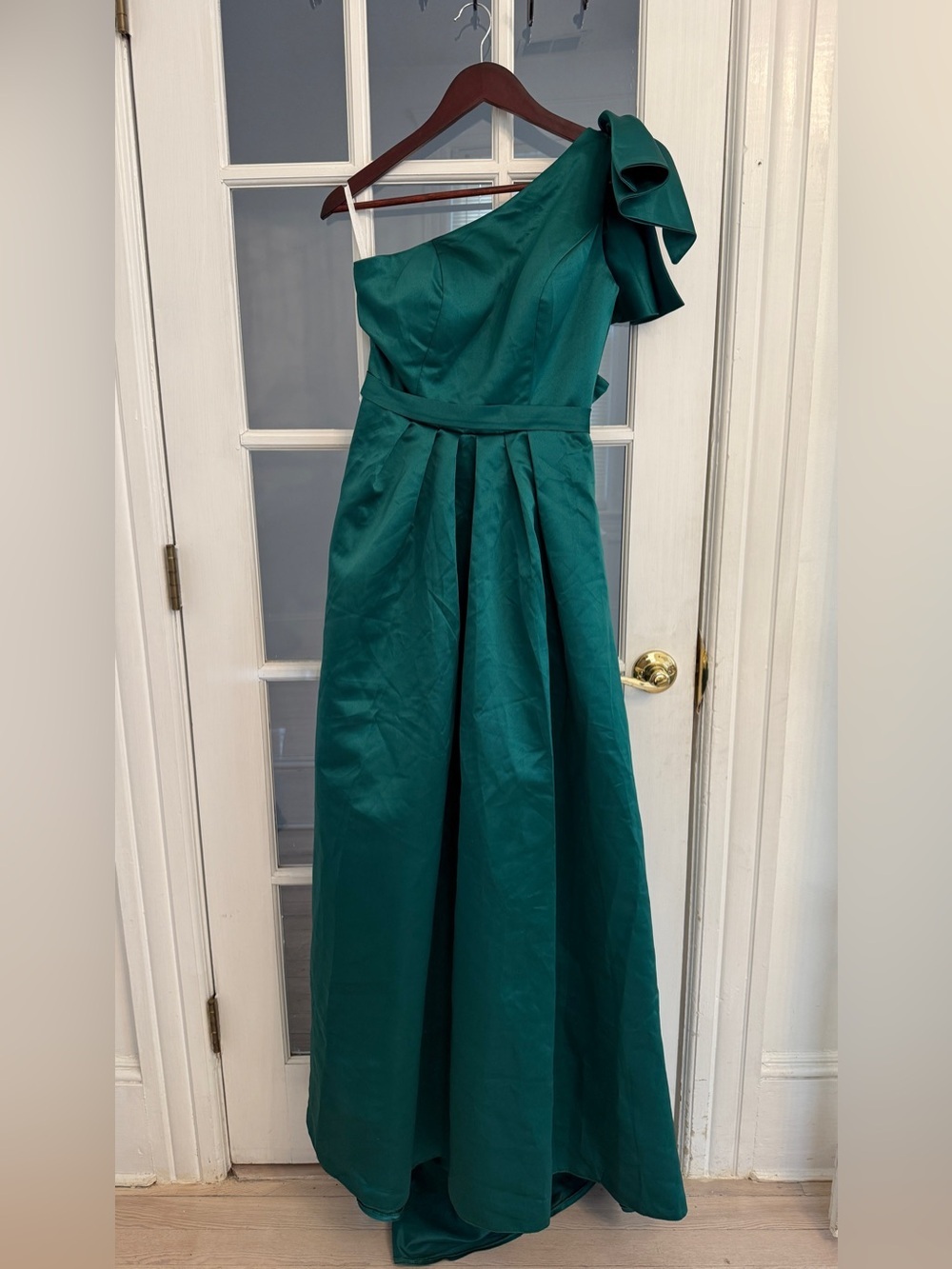 MISS VEIL Women's Dark Green Satin One Shoulder High Low Formal Dress XS NEW